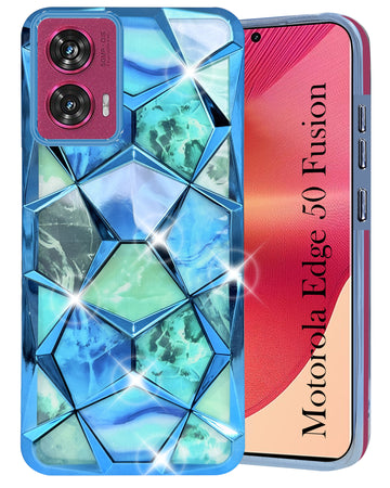 For Motorola Moto Edge 50 Fusion Back Cover Case (Dual Design Glitter Sparkle and Detachable Diamond Print Case | Soft and Flexible)