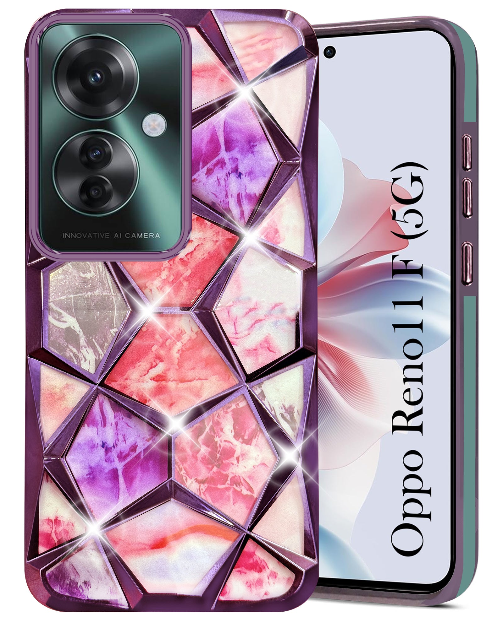 For Oppo Reno11 F 5G | Oppo Reno 11F 5G Back Cover Case (Dual Design Glitter Sparkle and Detachable Diamond Print Case | Soft and Flexible)