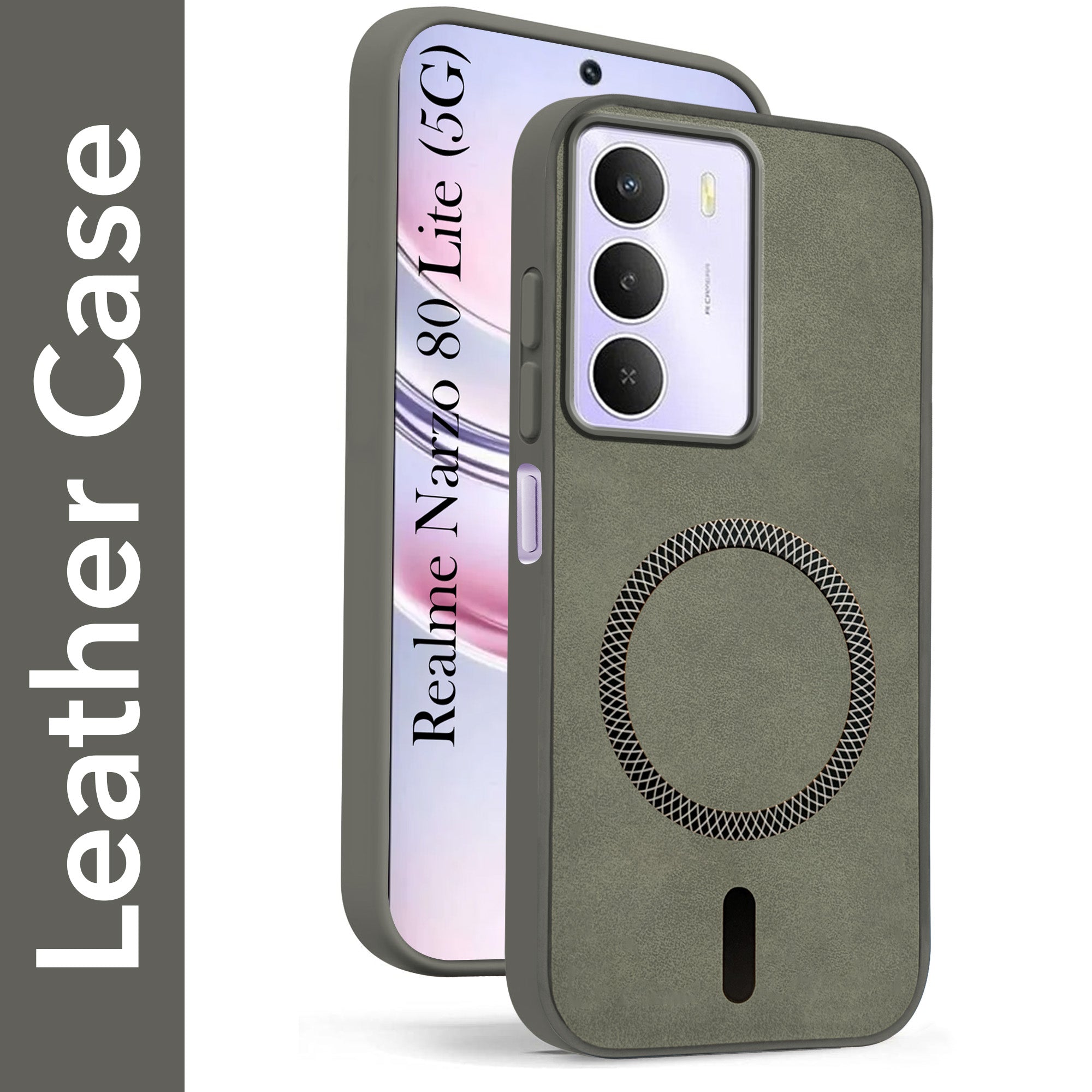 For Realme Narzo 80 Lite 5G Back Cover Case Leather Finish (MagSafe Compatible Wireless Charging | Soft Touch | Camera Bump Protection)