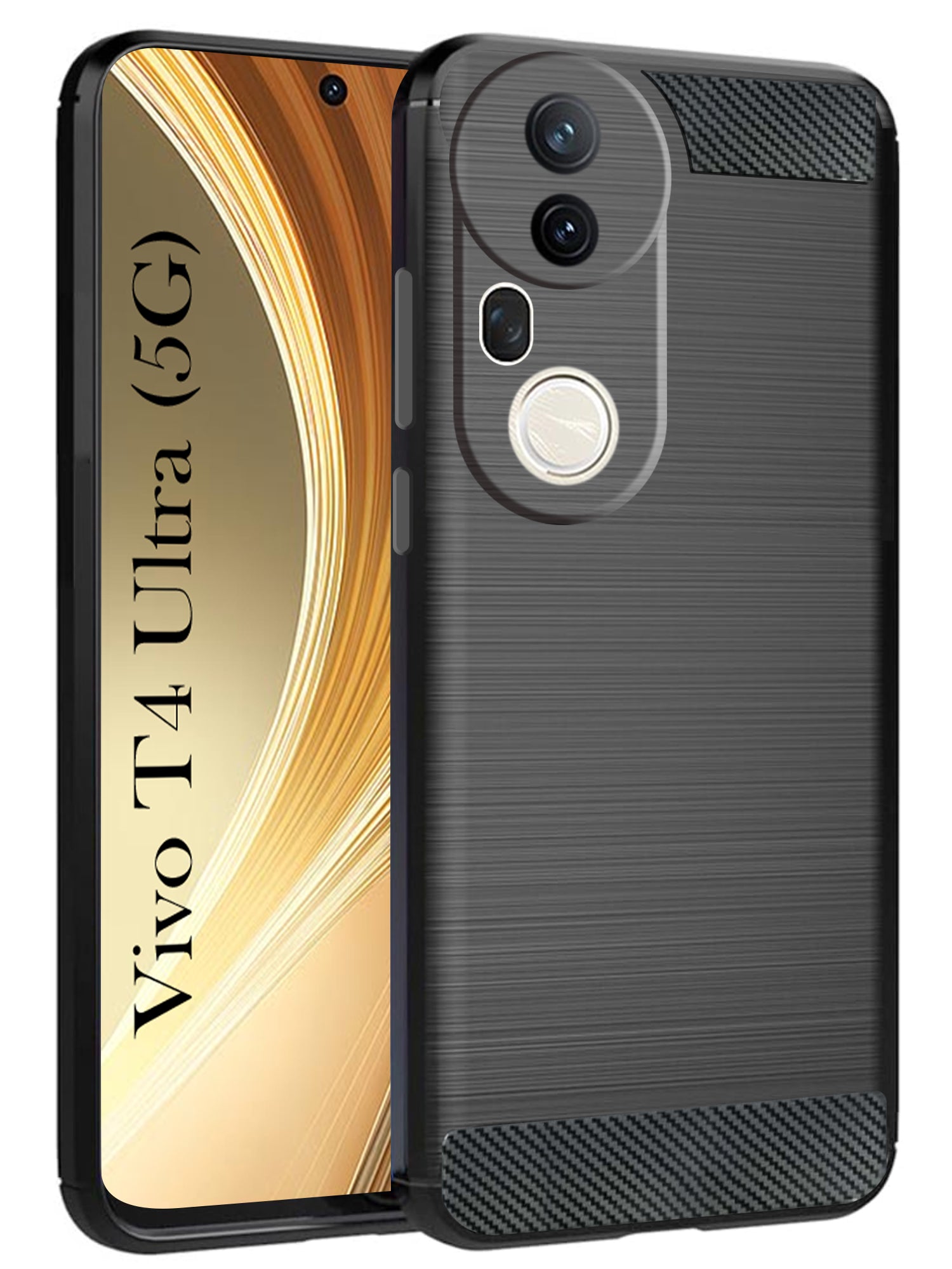 For Vivo T4 Ultra Back Cover Case ( Hybrid Armor Case | Carbon Fiber Shockproof | Soft and Flexible | Black )