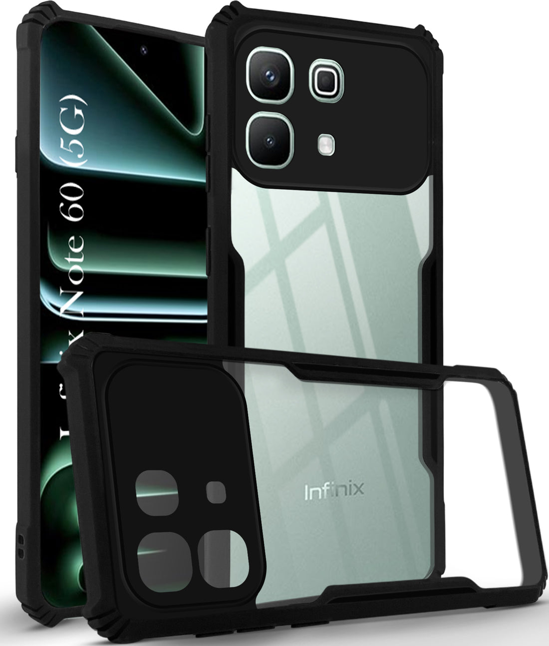 For Infinix Note 60 5G Back Cover Case Hybrid (Shockproof with Polycarbonate Clear Panel | Professional Black)