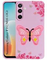 For Samsung Galaxy M16 5G | Samsung Galaxy F16 5G Back Cover Case  (Soft Butterfly Embroidery | Women Teen Girls | Camera Protection| Matte Silicone)