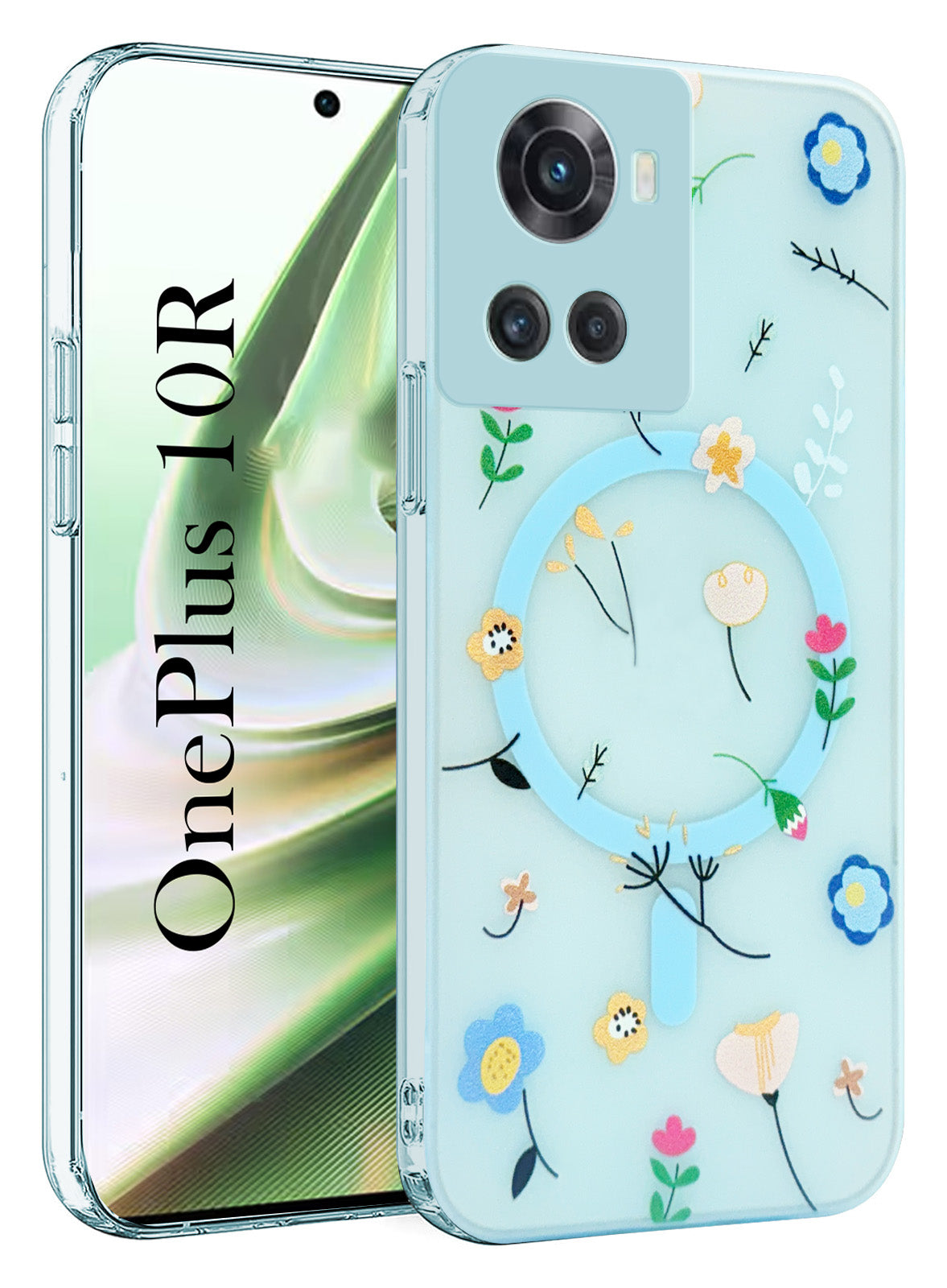 For OnePlus 10R Back Cover Case (Cute Floral Design | Flower Print for Girls | MagSafe Compatible Wireless Charging)