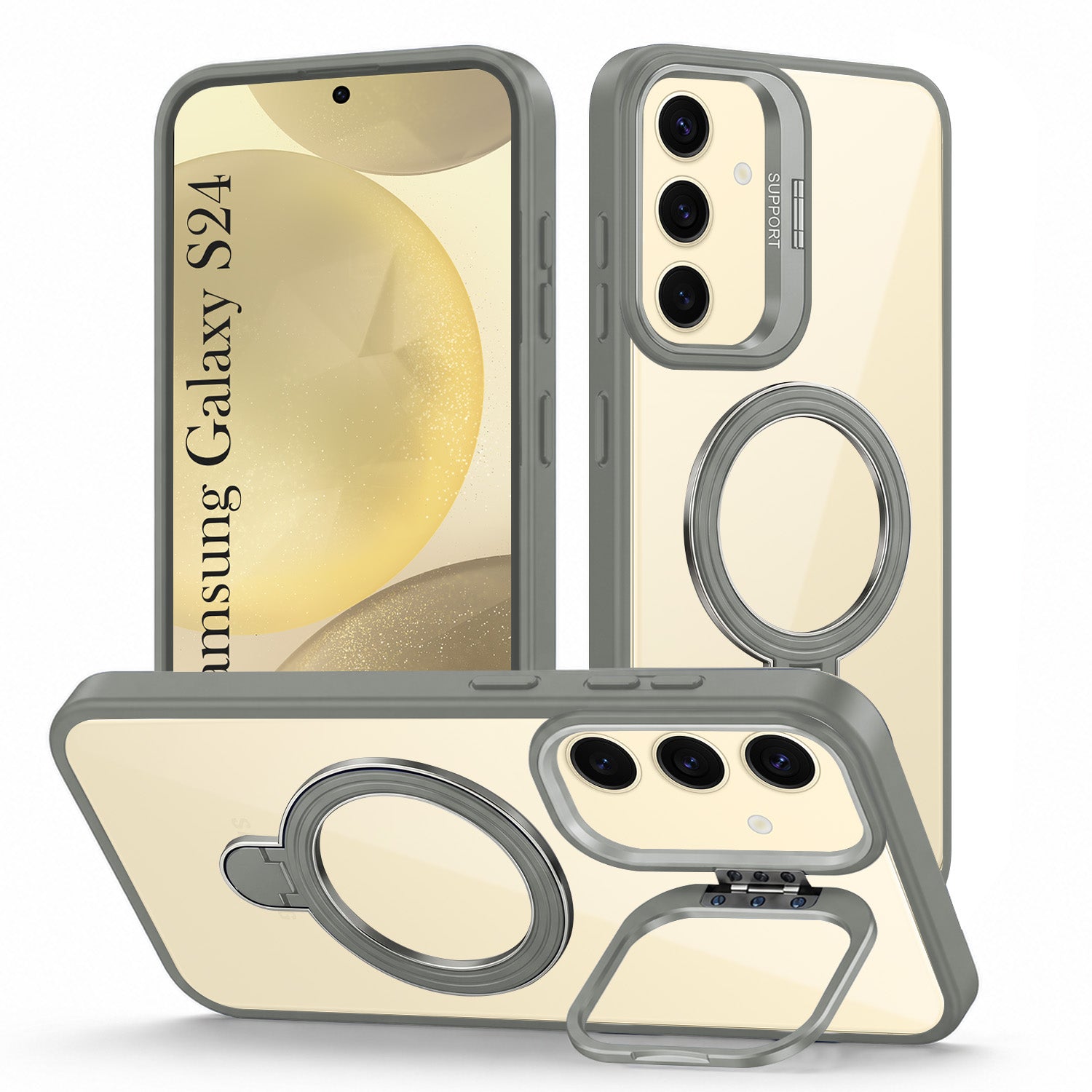 For Samsung Galaxy S24 Back Cover Case Crystal (Lifetime Anti Yellow | Magnetic Ring Stand | Camera Lens Protection | MagSafe Compatible)