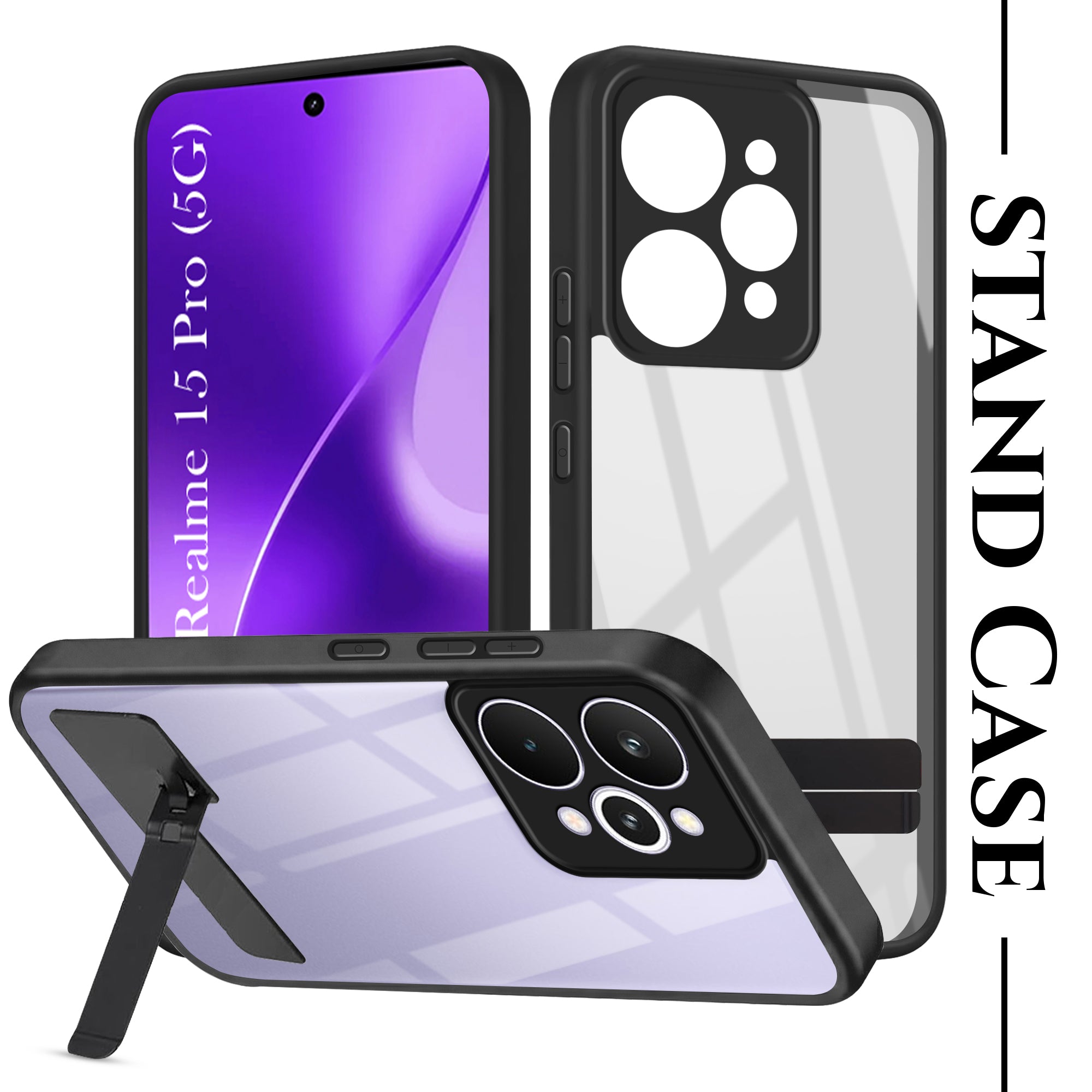 For Realme 15 Pro Back Cover Case (Built-in Stand | Lifetime Anti Yellow | Kickstand Shockproof | Camera Protection | MagSafe Compatible)