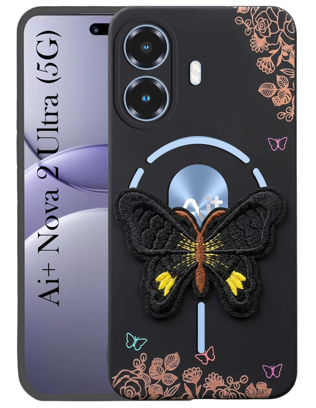 For Ai+ Nova 2 Ultra 5G Back Cover Case (Soft Butterfly Embroidery | Women Teen Girls | Camera Protection| Matte Silicone)