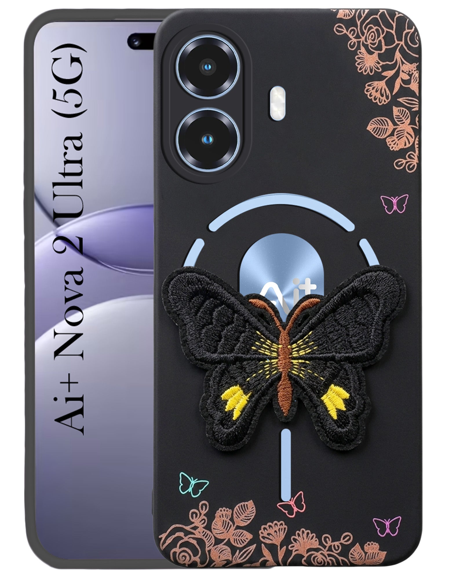 For Ai+ Nova 2 Ultra 5G Back Cover Case (Soft Butterfly Embroidery | Women Teen Girls | Camera Protection| Matte Silicone)
