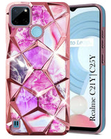 For Realme C21Y | C25Y Back Cover Case ( Dual Design Glitter Sparkle and Detachable Diamond Print Case | Soft and Flexible)