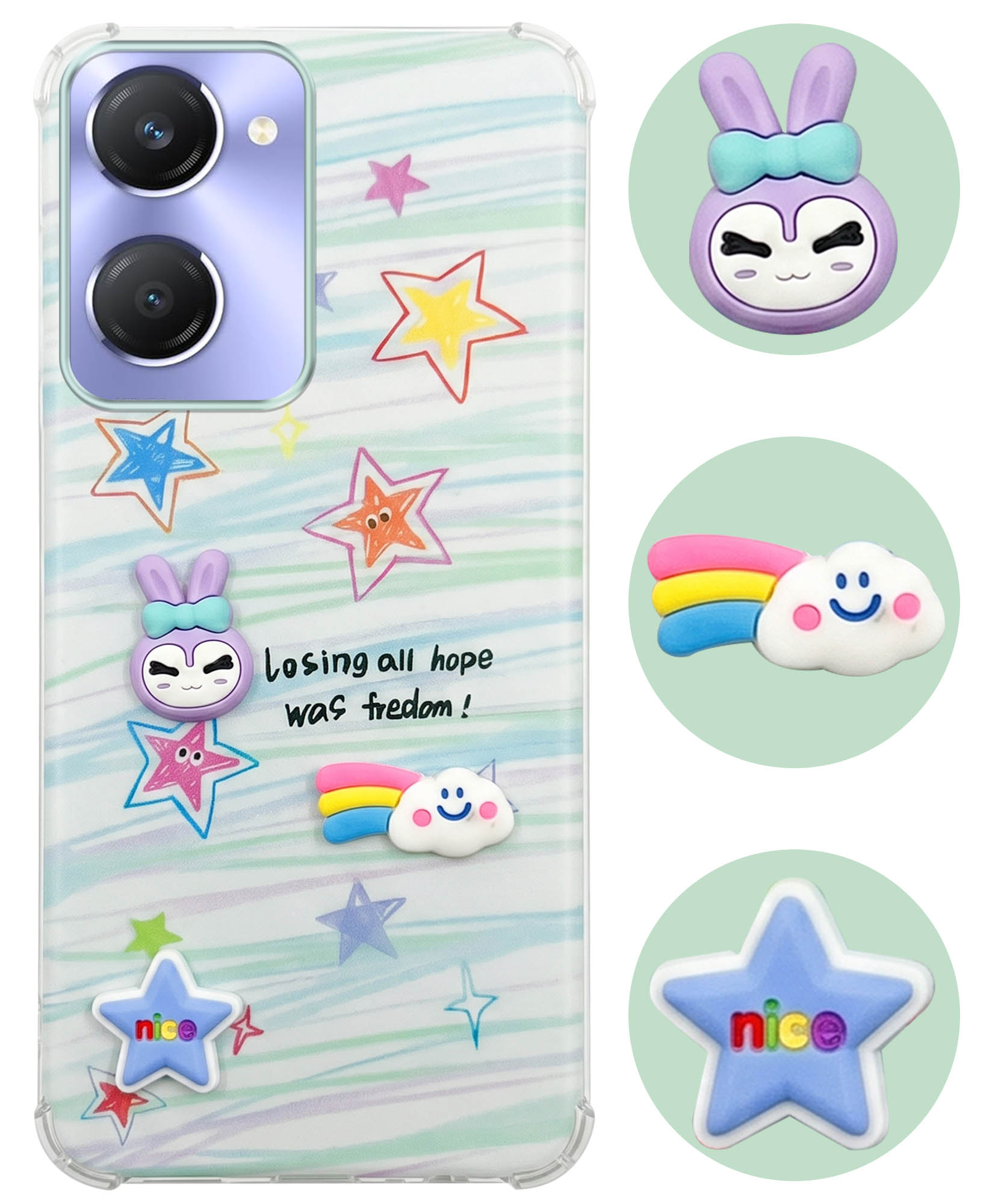 For Vivo Y28s 5G | Vivo T3 Lite 5G Back Cover Case (3D Cute Cartoons | Hard Back Side Soft | Matte Premium Finish | HD Printing)