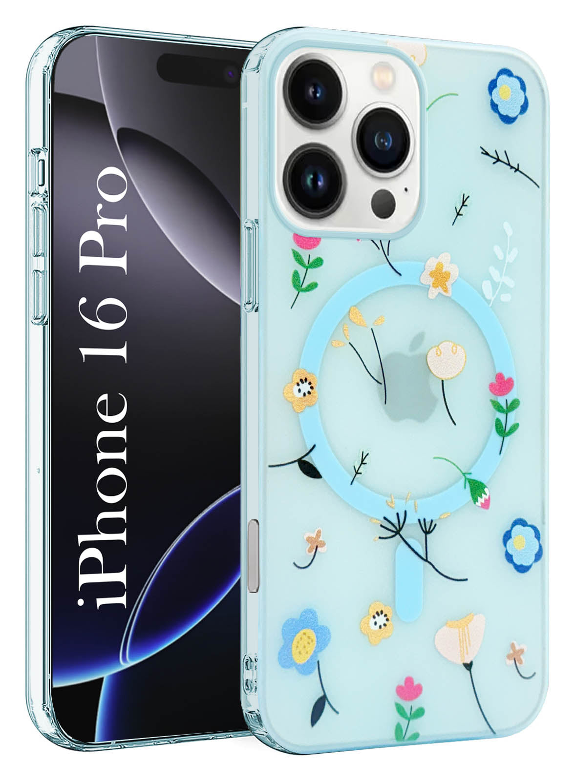 For Apple iPhone 16 Pro Back Cover Case (Cute Floral Design | Flower Print for Girls | MagSafe Compatible Wireless Charging)