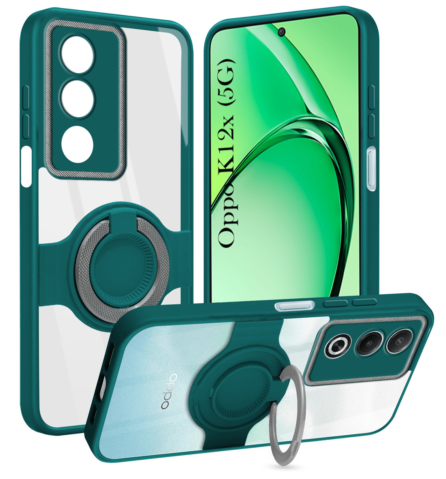 For Oppo K12x 5G Back Cover Case with stand (Built-in Ring Holder Kickstand | Lifetime Anti Yellow | Camera Protection)