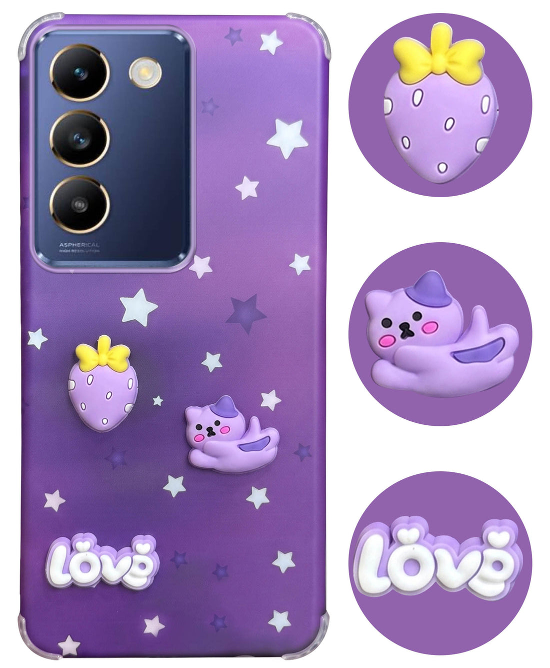 For Vivo T3 5G Back Cover Case (3D Cute Cartoons | Hard Back Side Soft | Matte Premium Finish | HD Printing)