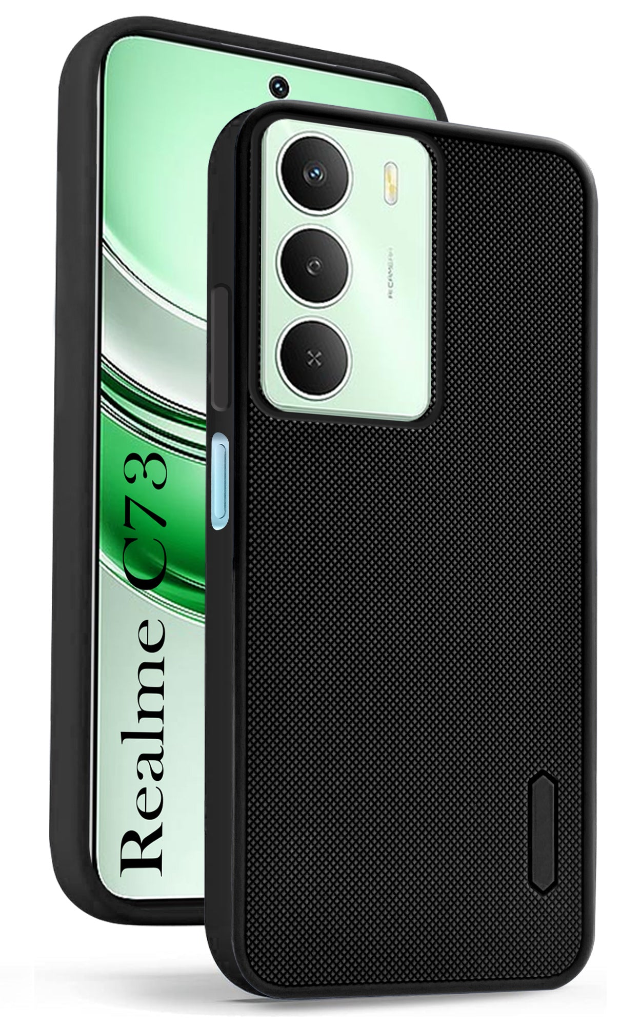 For Realme C73 Back Cover Case (Textured Grip Design | Micro-Fiber Cloth Inside | Slim and Light Weight | Soft Touch and Feel | Black)