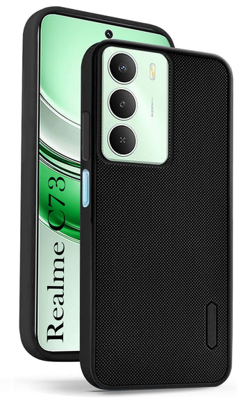 For Realme C73 Back Cover Case (Textured Grip Design | Micro-Fiber Cloth Inside | Slim and Light Weight | Soft Touch and Feel | Black)