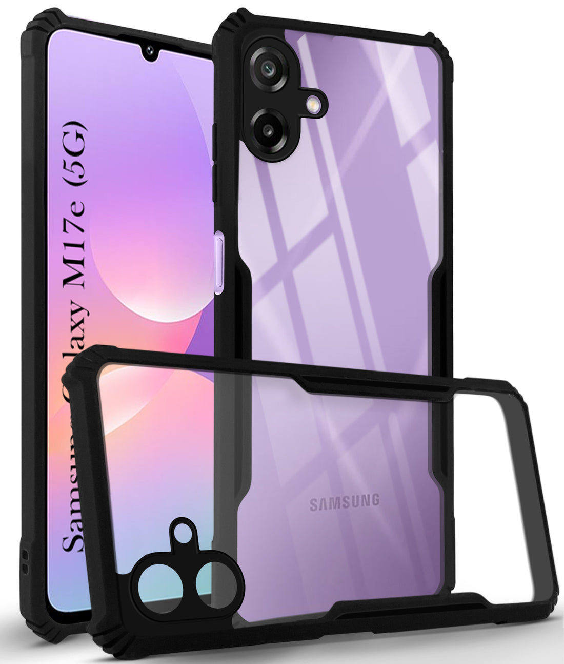 For Samsung Galaxy M17e Back Cover Case Hybrid (Shockproof with Polycarbonate Clear Panel | Professional Black)