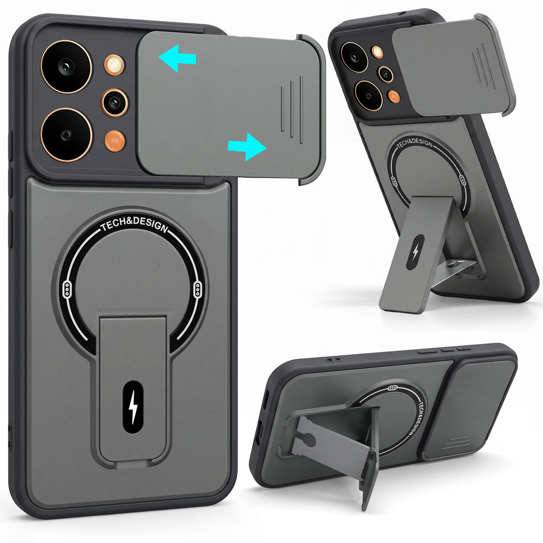 For Realme P4 Power 5G Back Case Cover Metallic (Hybrid Armor Kickstand | Sliding Shutter Camera Protection | MagSafe Compatible)