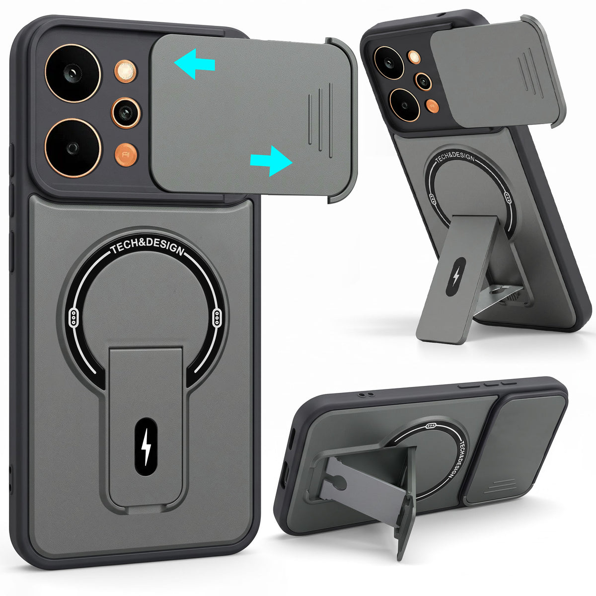 For Realme P4 Power 5G Back Case Cover Metallic (Hybrid Armor Kickstand | Sliding Shutter Camera Protection | MagSafe Compatible)