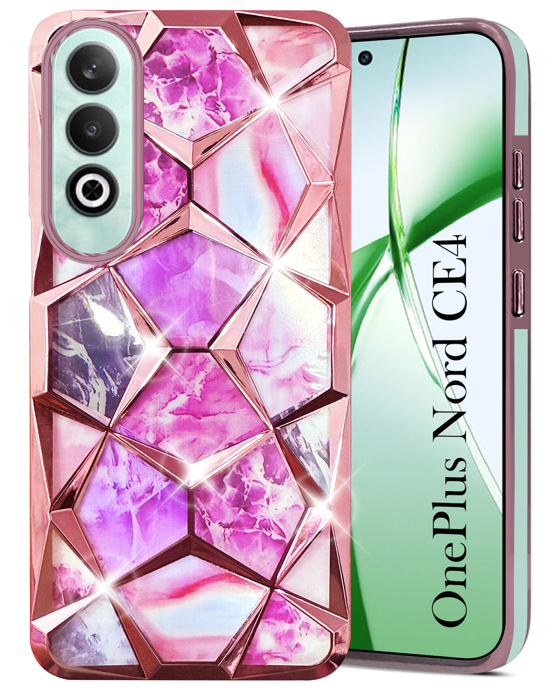 For Oneplus Nord CE 4 Back Cover Case (Dual Design Glitter Sparkle and Detachable Diamond Print Case | Soft and Flexible)