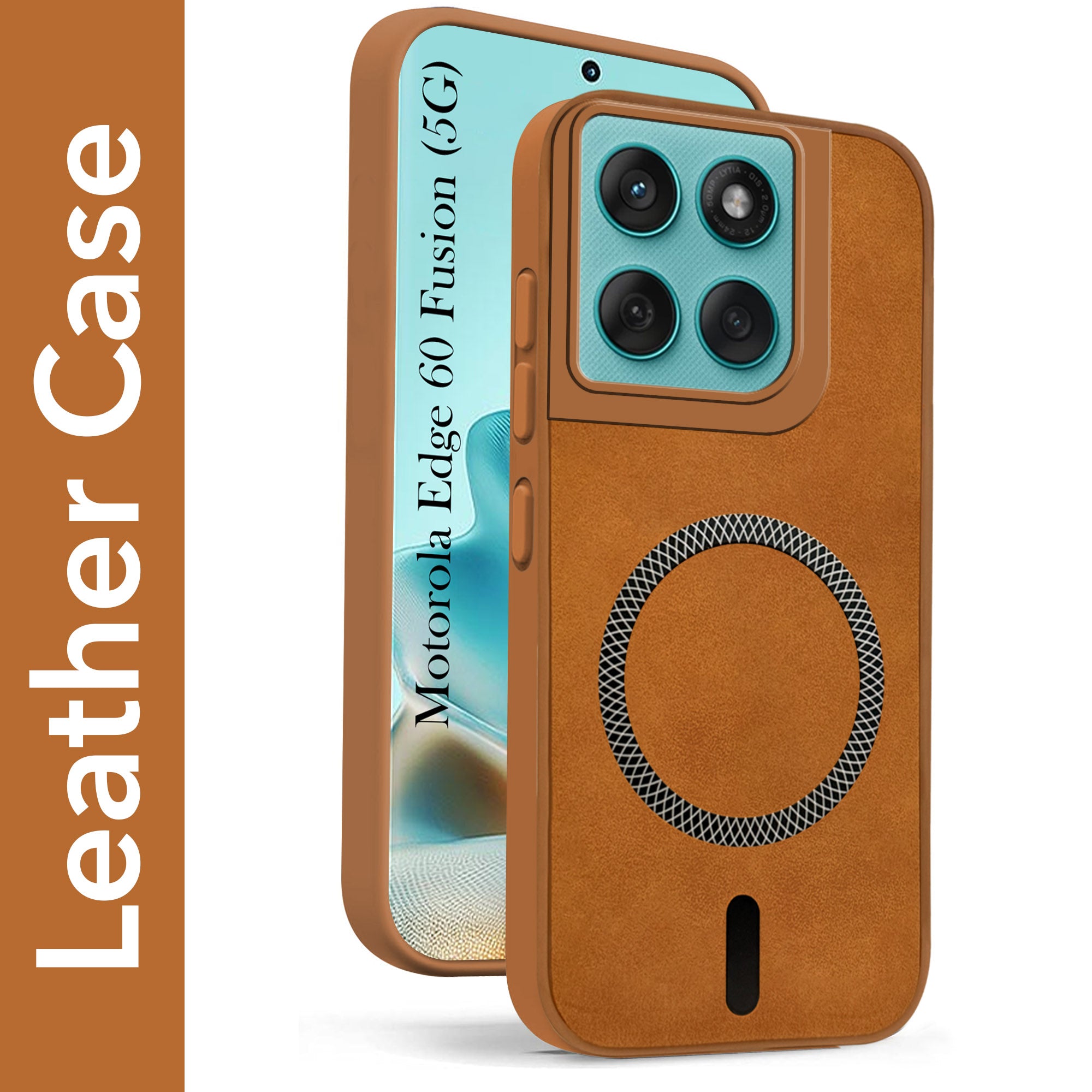 For Motorola Moto Edge 60 Fusion Back Cover Case Leather Finish (MagSafe Compatible Wireless Charging | Soft Touch | Camera Bump Protection)