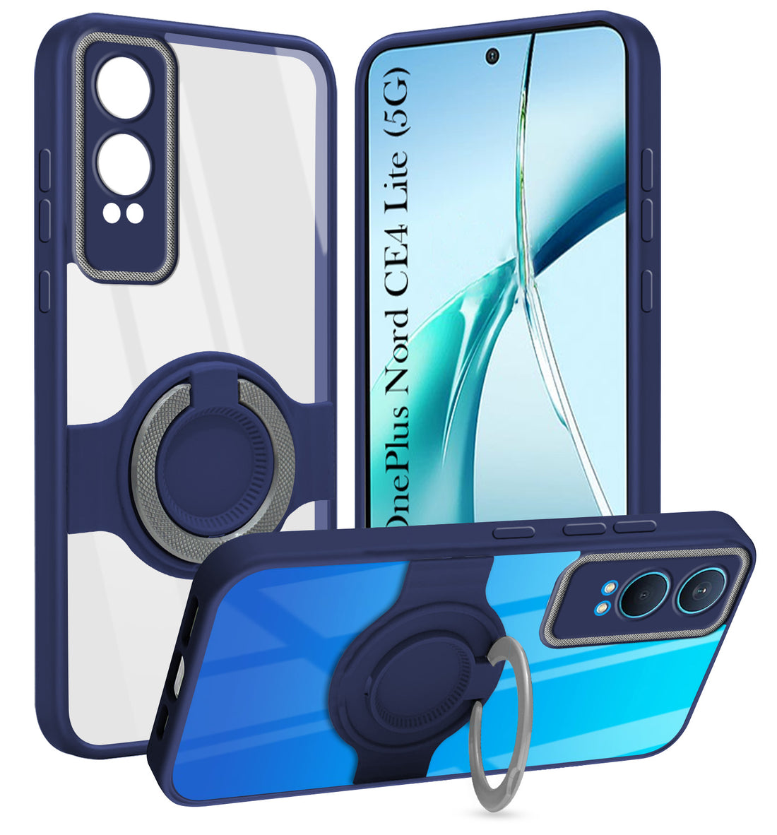 For OnePlus Nord CE 4 Lite Back Cover Case with stand (Built-in Ring Holder Kickstand | Lifetime Anti Yellow | Camera Protection)