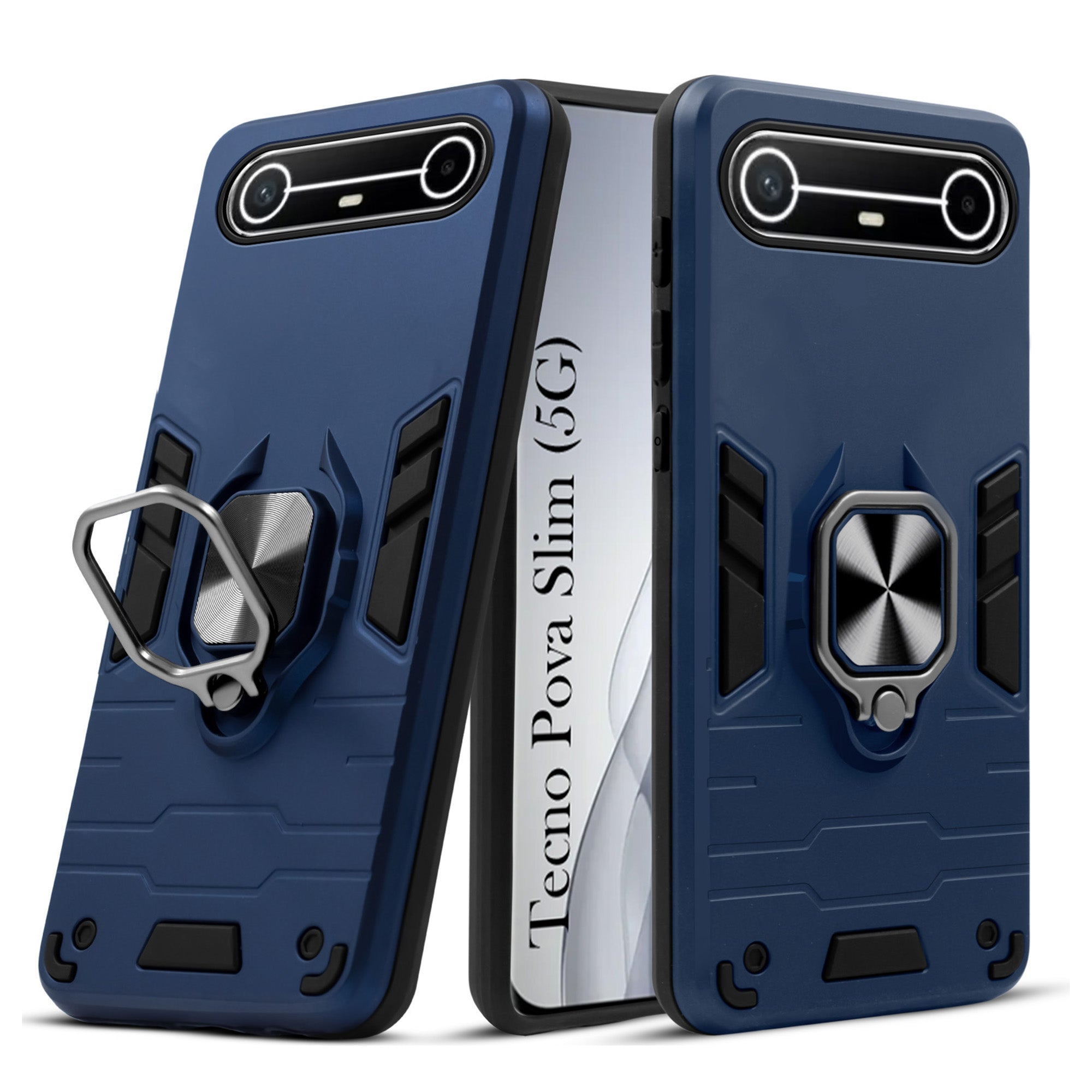 For Tecno Pova Slim Back Cover Case Hybrid Armor (Shockproof Dual Layer Polycarbonate |Ring Holder Kickstand)