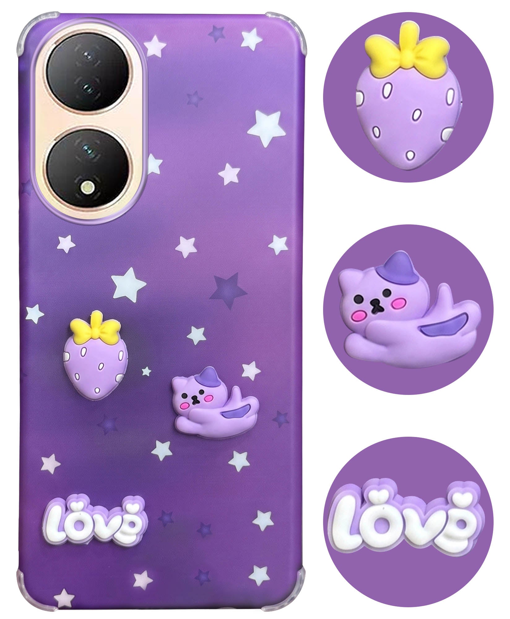 For Vivo Y100 Back Cover Case (3D Cute Cartoons | Hard Back Side Soft | Matte Premium Finish | HD Printing)