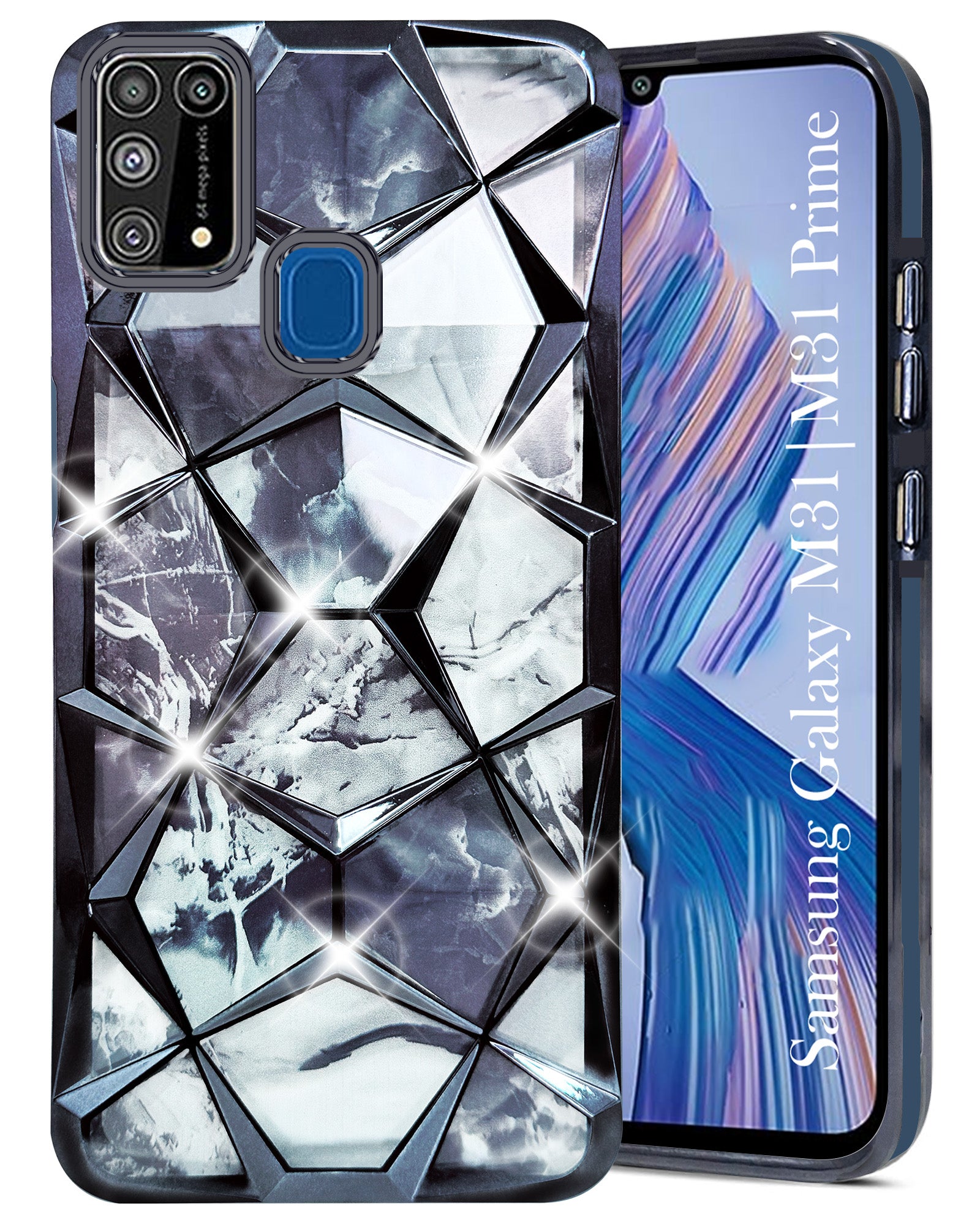 For Samsung Galaxy M31 | M31 Prime Back Cover Case (Dual Design Glitter Sparkle and Detachable Diamond Print Case | Soft and Flexible)