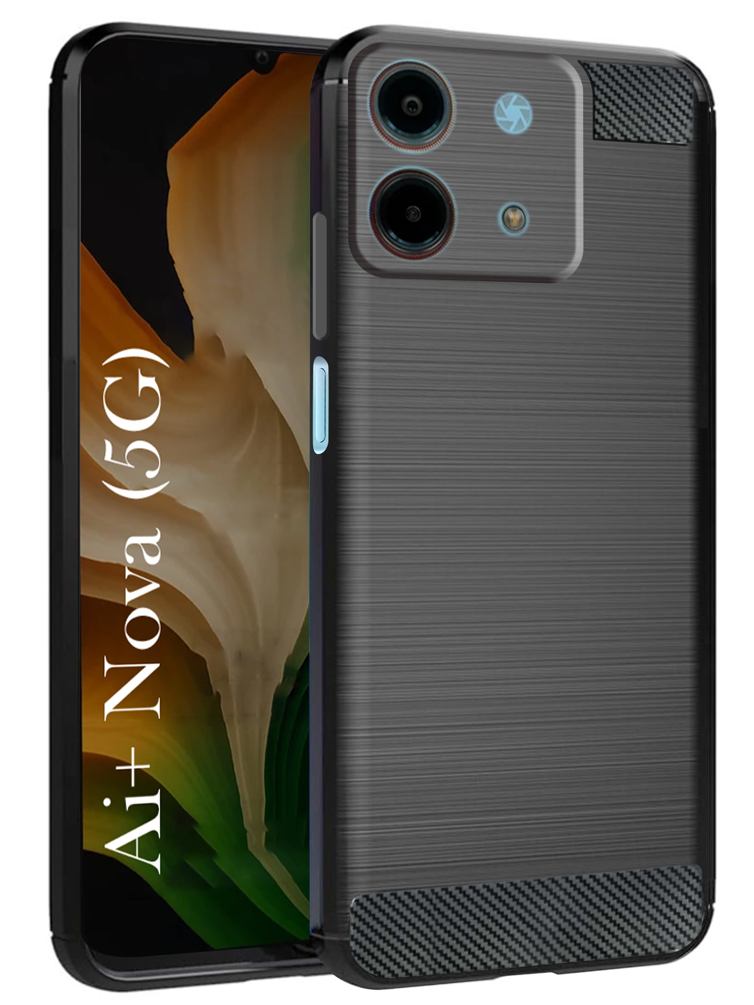 For Ai+ Nova 5G Back Cover Case( Hybrid Armor Case | Carbon Fiber Shockproof | Soft and Flexible | Black )