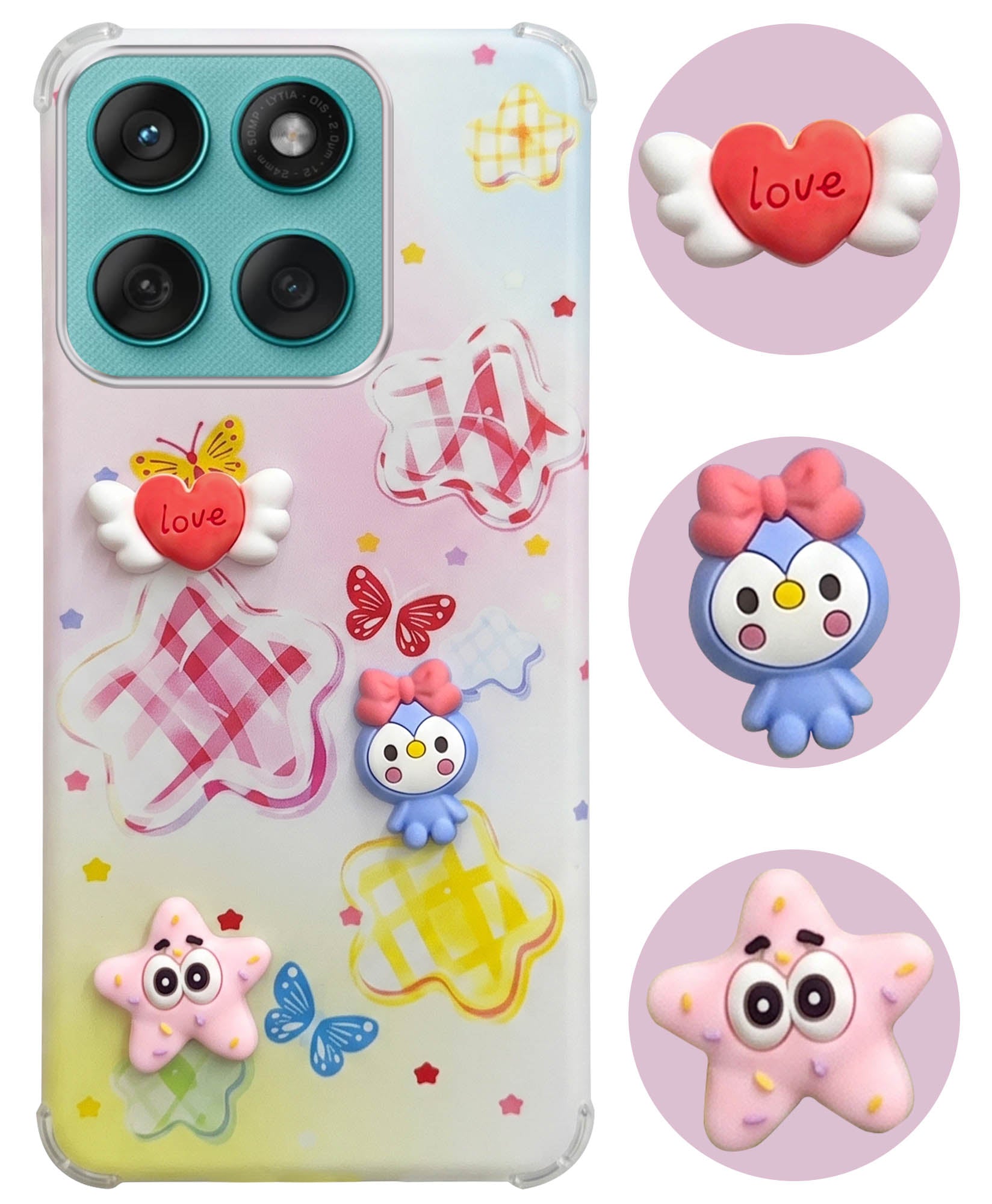 For Motorola Moto Edge 60 Fusion Back Cover Case (3D Cute Cartoons | Hard Back Side Soft | Matte Premium Finish | HD Printing)