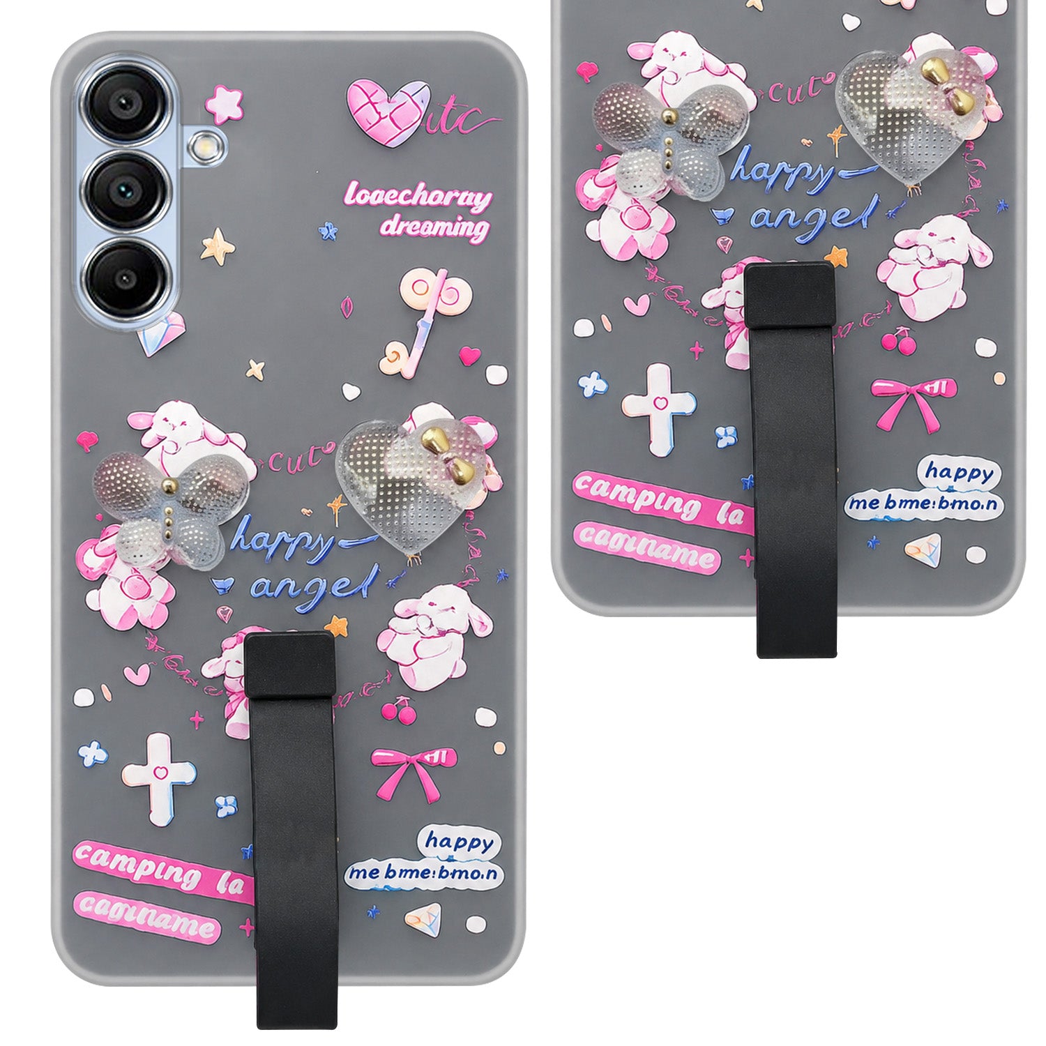 For Samsung Galaxy A15 5G Back Cover Case (3D Cute Heart Strap Holder | Camera Protection | Designer Girls Print)