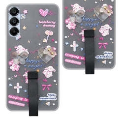 For Samsung Galaxy A15 5G Back Cover Case (3D Cute Heart Strap Holder | Camera Protection | Designer Girls Print)