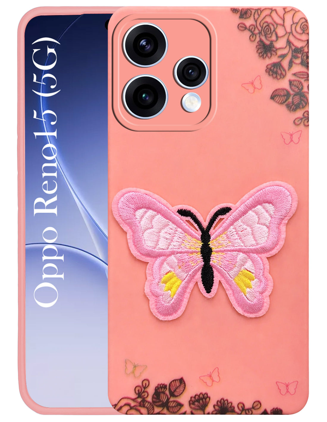 For Oppo Reno15 5G | Oppo Reno 15 5G Back Cover Case (Soft Butterfly Embroidery | Women Teen Girls | Camera Protection| Matte Silicone)