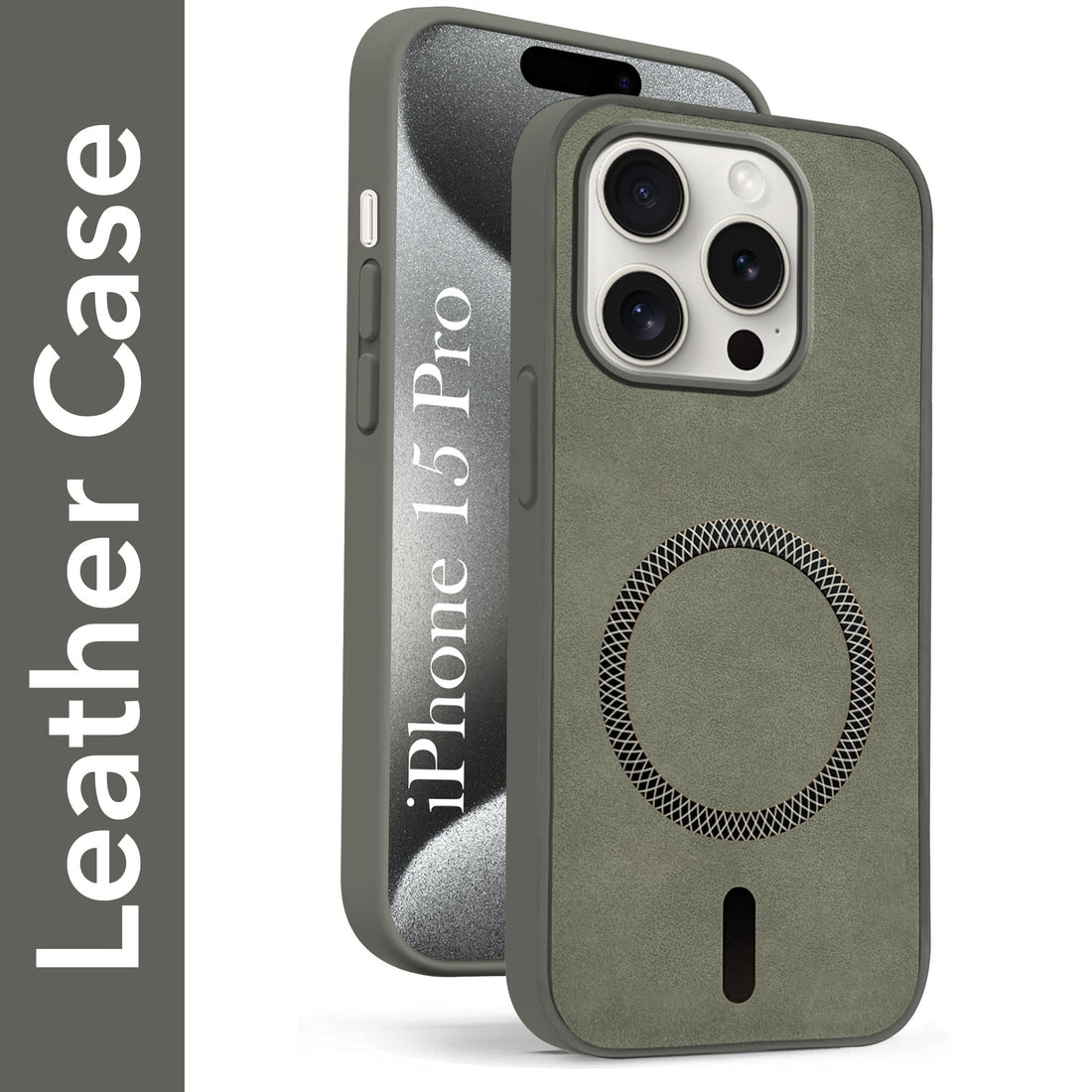 For Apple iPhone 15 Pro Back Cover Case Leather Finish (MagSafe Compatible Wireless Charging | Soft Touch | Camera Bump Protection)