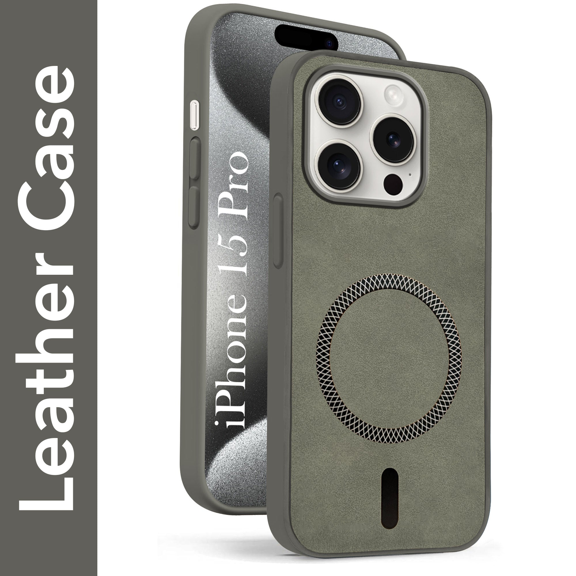 For Apple iPhone 15 Pro Back Cover Case Leather Finish (MagSafe Compatible Wireless Charging | Soft Touch | Camera Bump Protection)