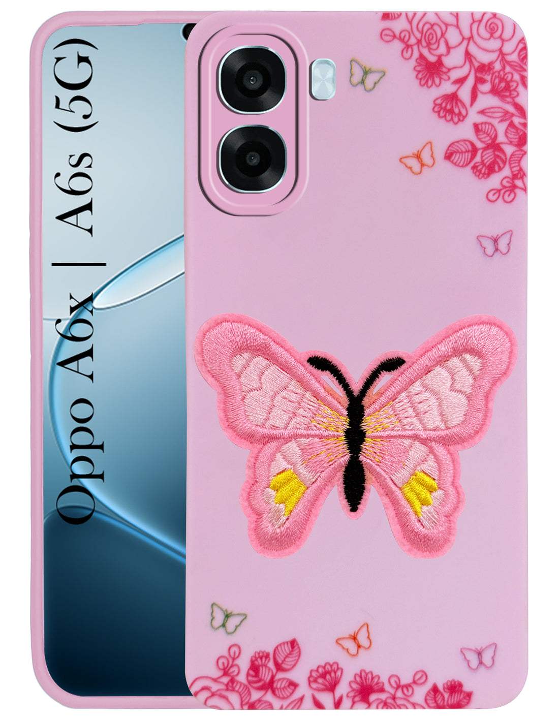 For Oppo A6X | Oppo A6S Back Cover Case (Soft Butterfly Embroidery | Women Teen Girls | Camera Protection| Matte Silicone)