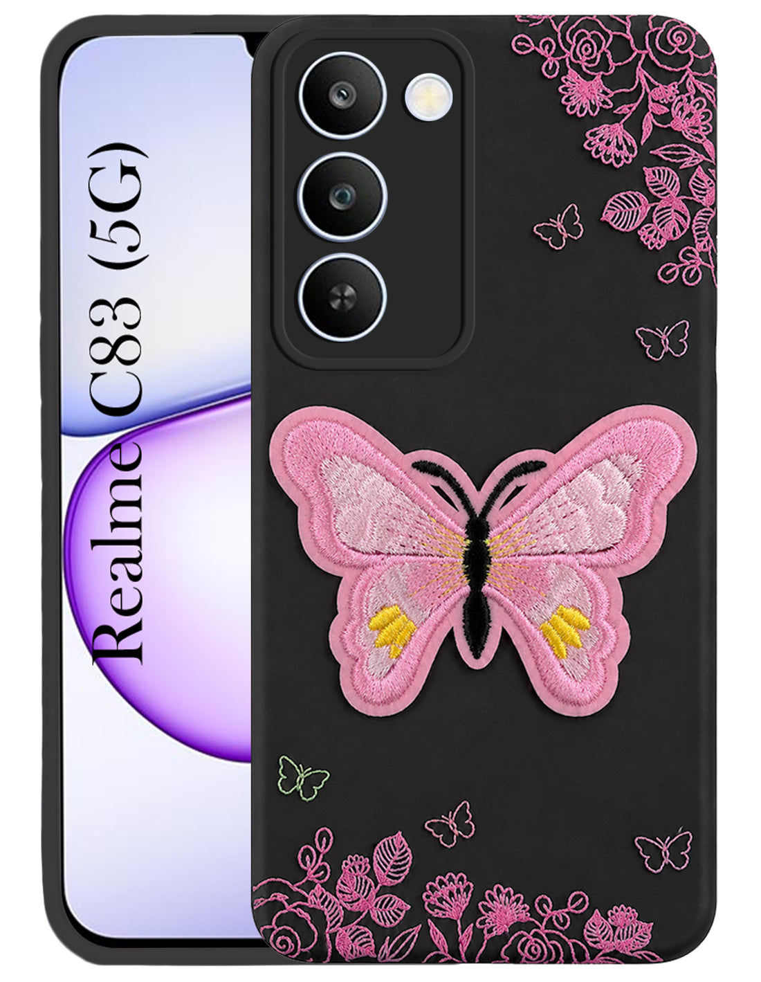 For Realme C83 5G Back Cover Case (Soft Butterfly Embroidery | Women Teen Girls | Camera Protection| Matte Silicone)
