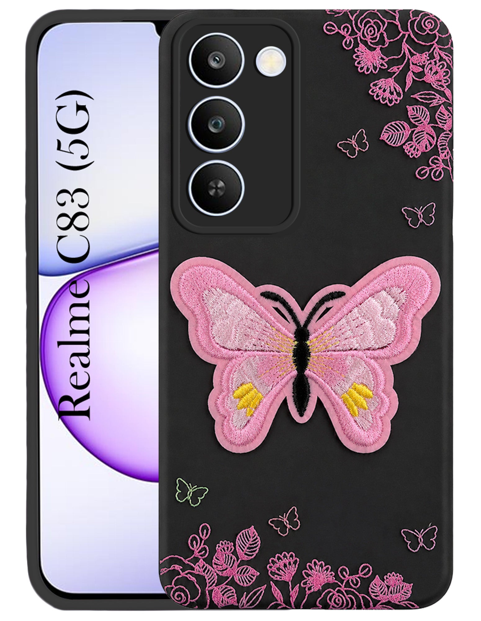 For Realme C83 5G Back Cover Case (Soft Butterfly Embroidery | Women Teen Girls | Camera Protection| Matte Silicone)
