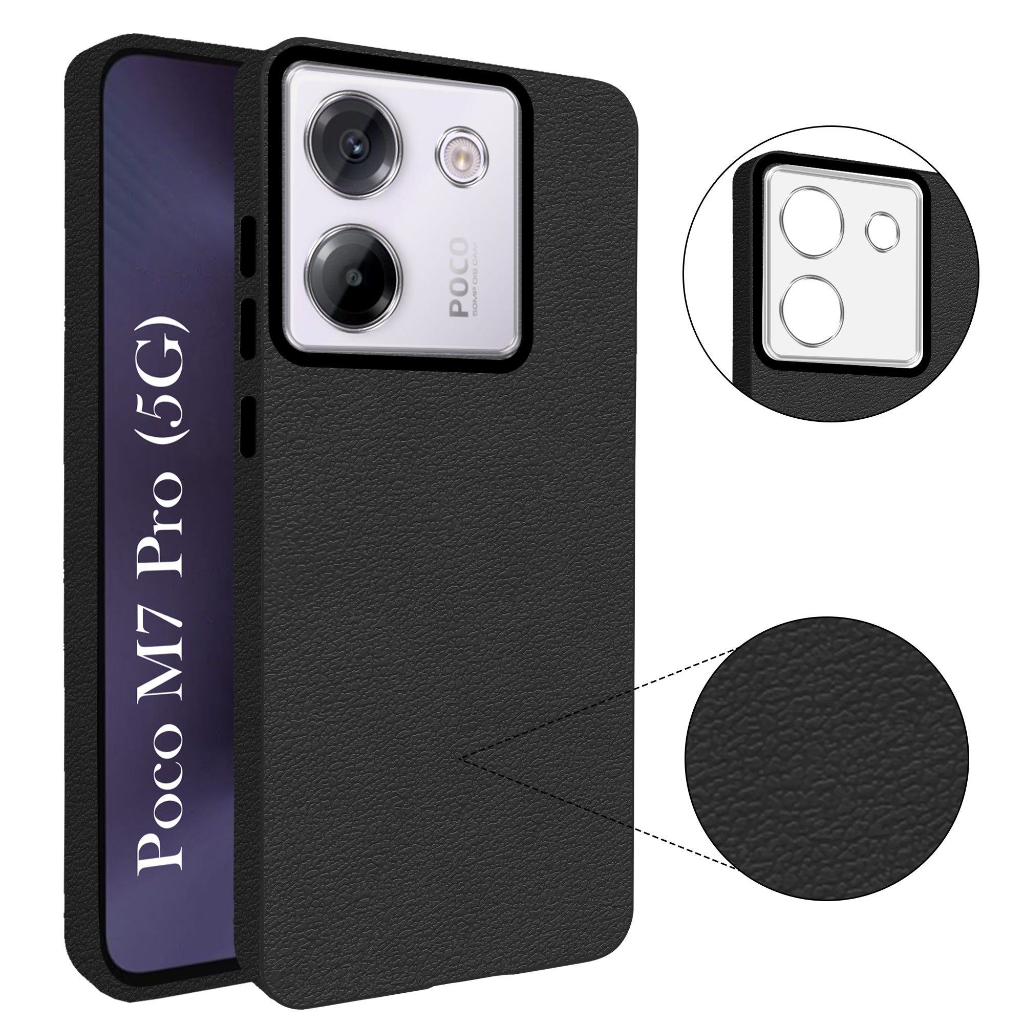 For Poco M7 pro 5G Back Cover Case (Glass Like Camera Protection | Leather Feel | Minimalist Professional Grip)