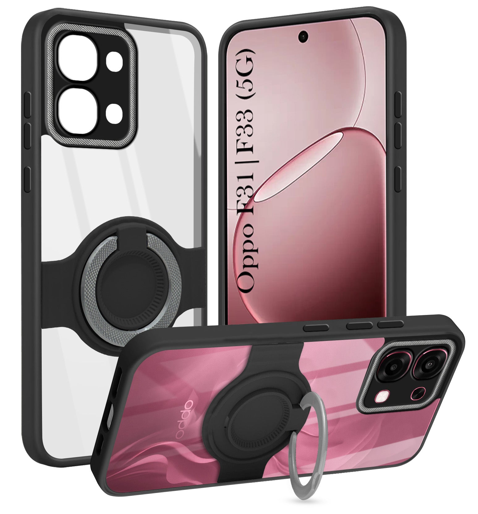 For Oppo F31 5G | Oppo F33 5G Back Cover Case with stand (Built-in Ring Holder Kickstand | Lifetime Anti Yellow | Camera Protection)