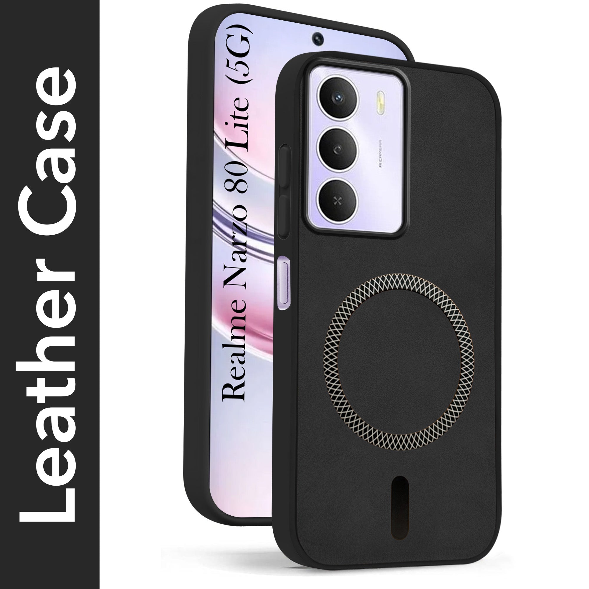 For Realme Narzo 80 Lite 5G Back Cover Case Leather Finish (MagSafe Compatible Wireless Charging | Soft Touch | Camera Bump Protection)