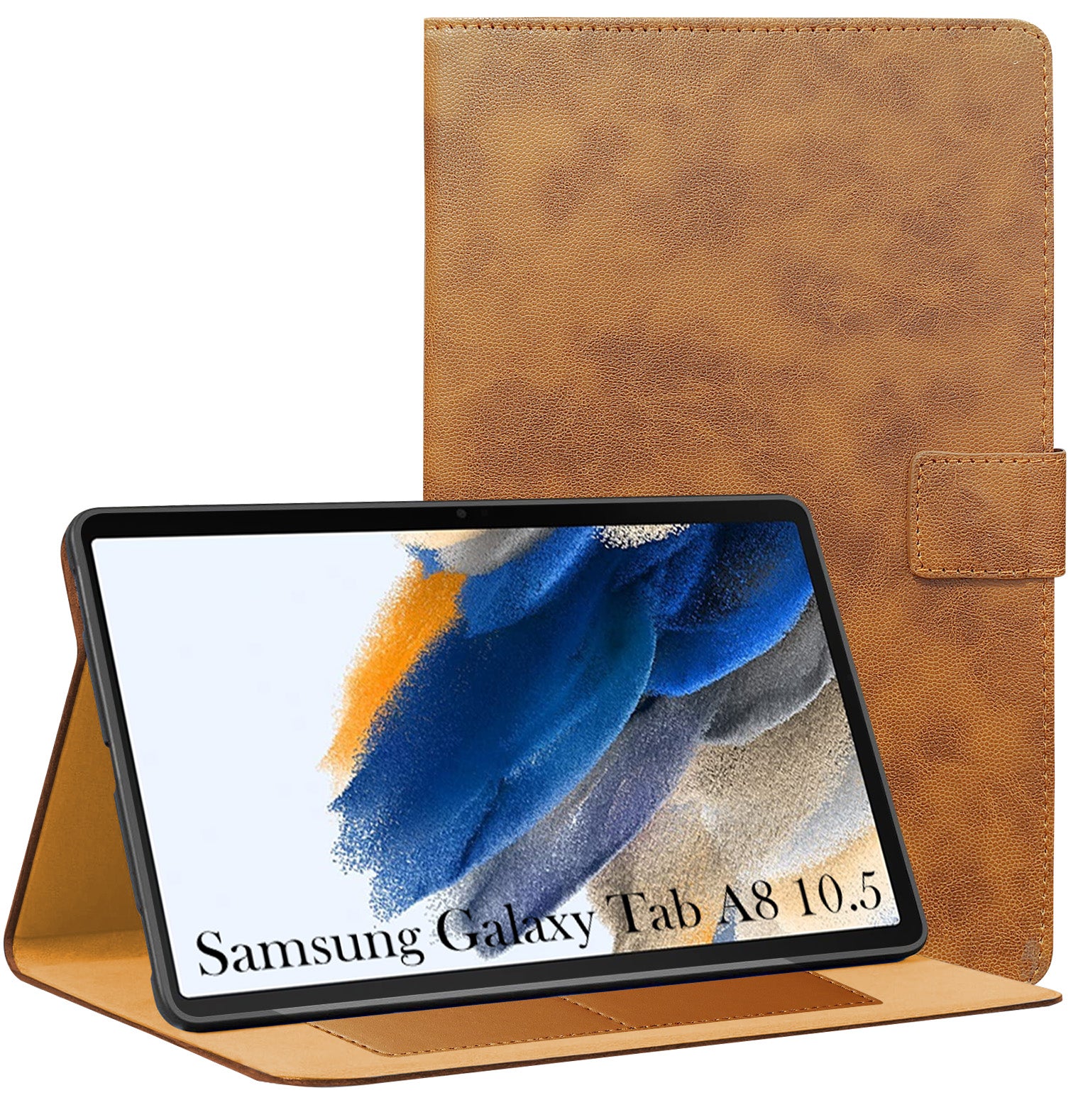 For Samsung Galaxy Tab A8 10.5 Inch SM-X200/X205 Flip Cover Folio Cover (PU Leather | Multi-Angle Smart Stand | Card Storage Slots | Silicone Back Pouch)