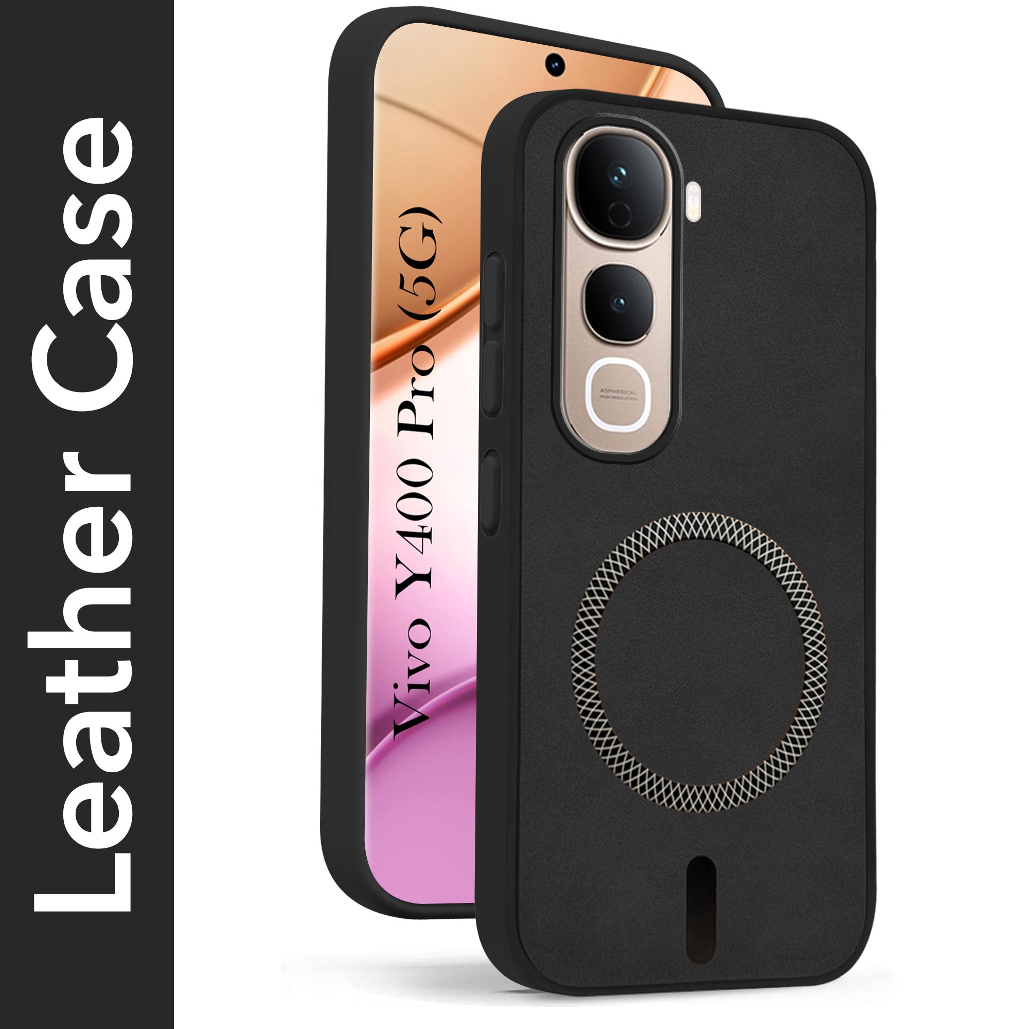 For Vivo Y400 Pro Back Cover Case Leather Finish (MagSafe Compatible Wireless Charging | Soft Touch | Camera Bump Protection)