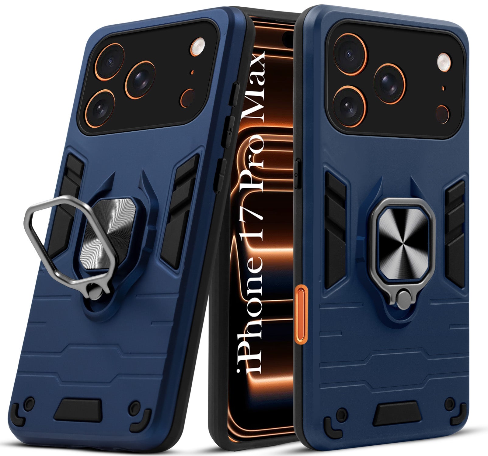 For Apple iPhone 17 Pro Max Back Cover Case (Shockproof Dual Layer Polycarbonate |Ring Holder Kickstand)