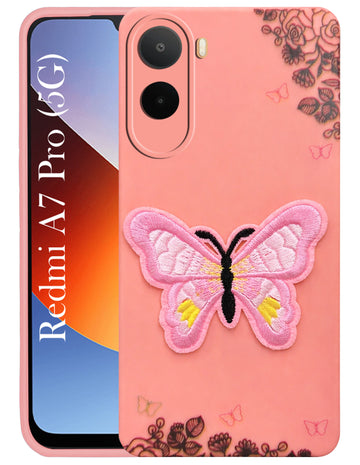 For Redmi A7 Pro 5G Back Cover Case (Soft Butterfly Embroidery | Women Teen Girls | Camera Protection| Matte Silicone)
