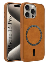 For Apple iPhone 15 Pro Back Cover Case Leather Finish (MagSafe Compatible Wireless Charging | Soft Touch | Camera Bump Protection)