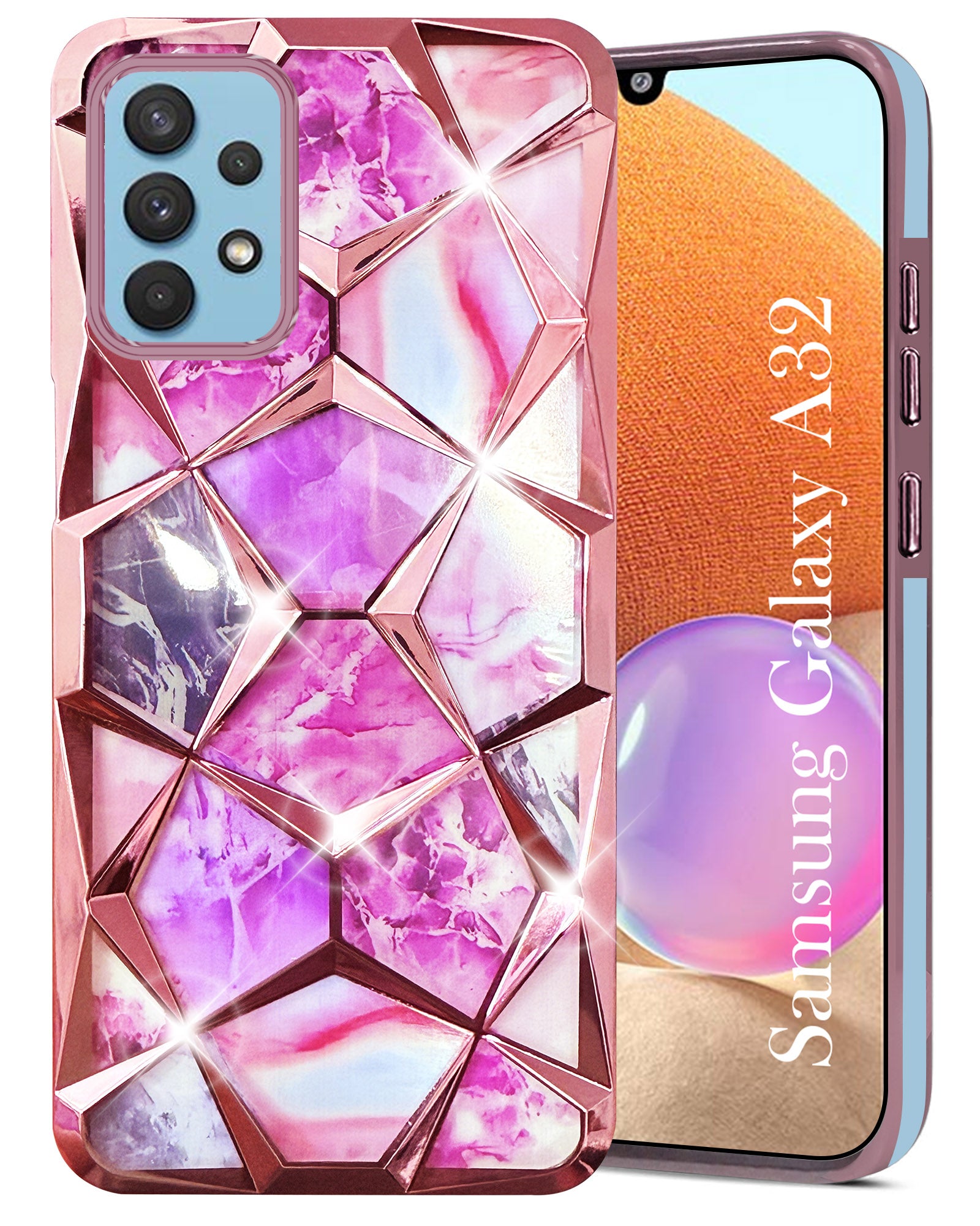 For Samsung Galaxy A32 4G Back Cover Case (Dual Design Glitter Sparkle and Detachable Diamond Print Case | Soft and Flexible)