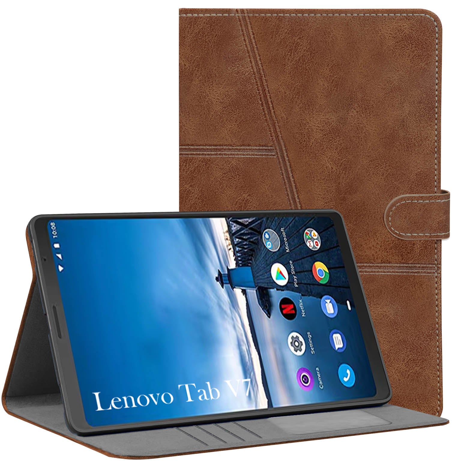 For Flip Cover Folio Case Lenovo Tab V7 (PB-6505M, PB-6505MC) 8 Inch (PU Leather | Multi-Angle Smart Stand | Card Storage Slots | Silicone Back Pouch)