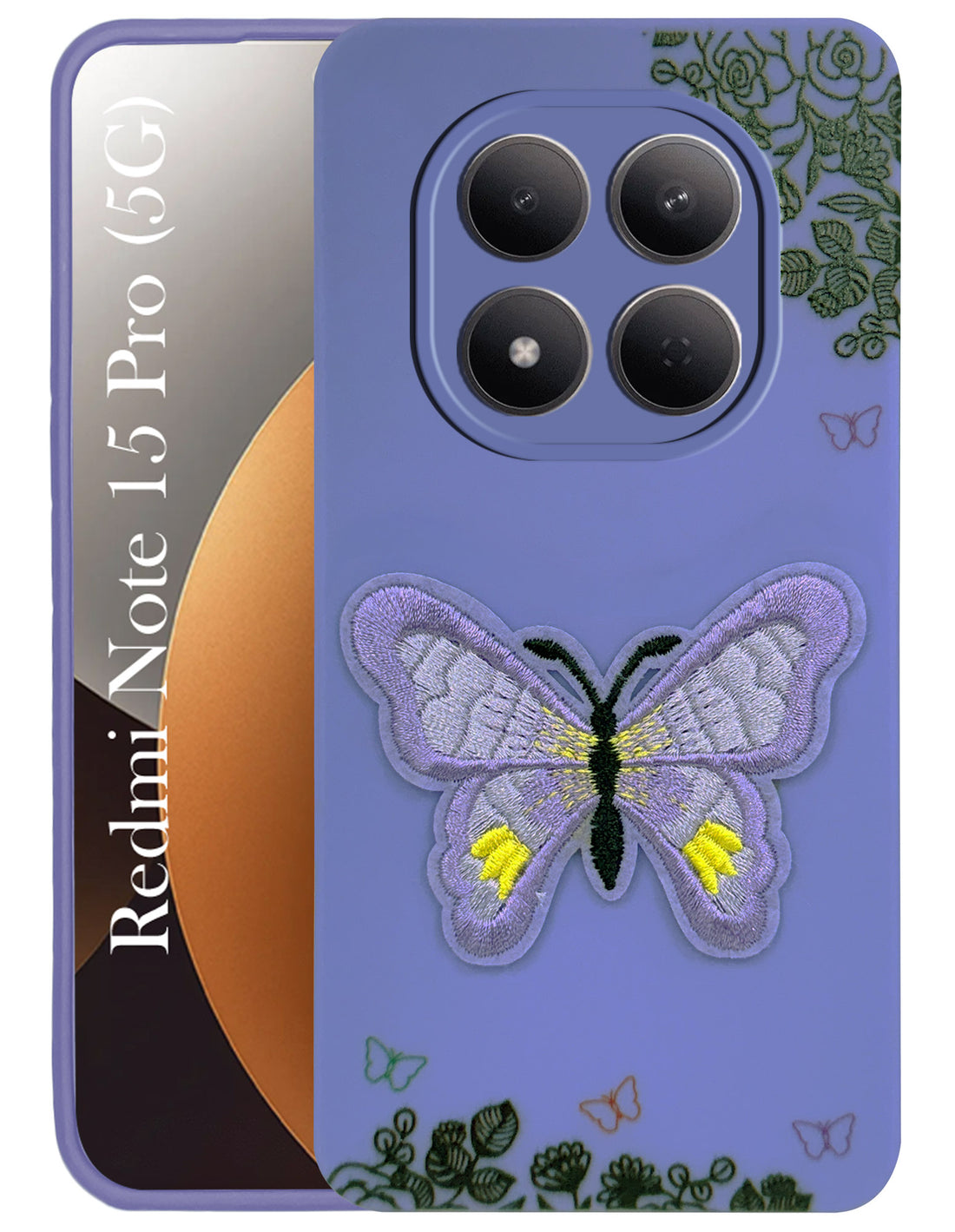 For Xiaomi Redmi Note 15 Pro 5G Back Cover Case (Soft Butterfly Embroidery | Women Teen Girls | Camera Protection| Matte Silicone)