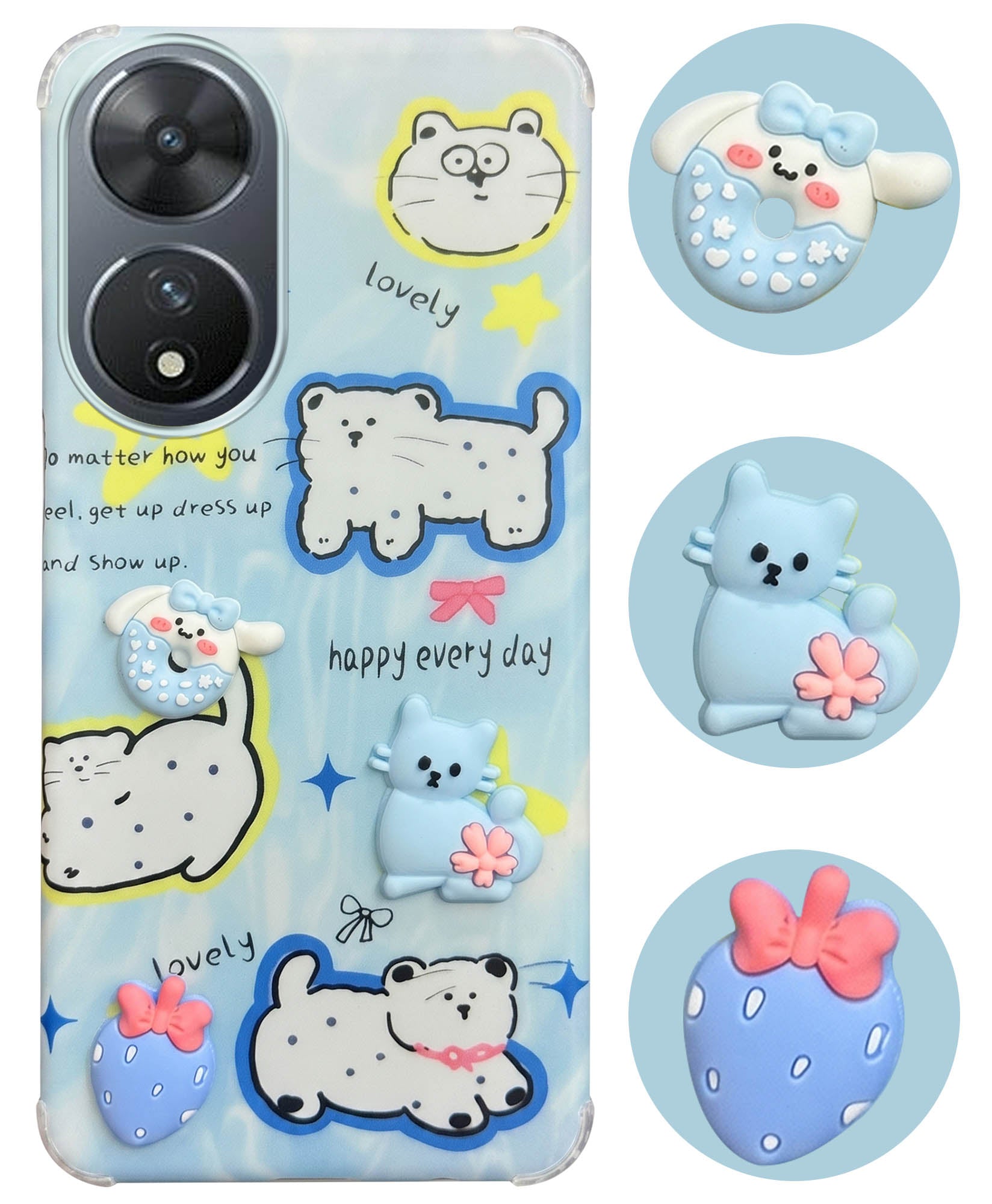 For Vivo T2 Back Cover Case (3D Cute Cartoons | Hard Back Side Soft | Matte Premium Finish | HD Printing)