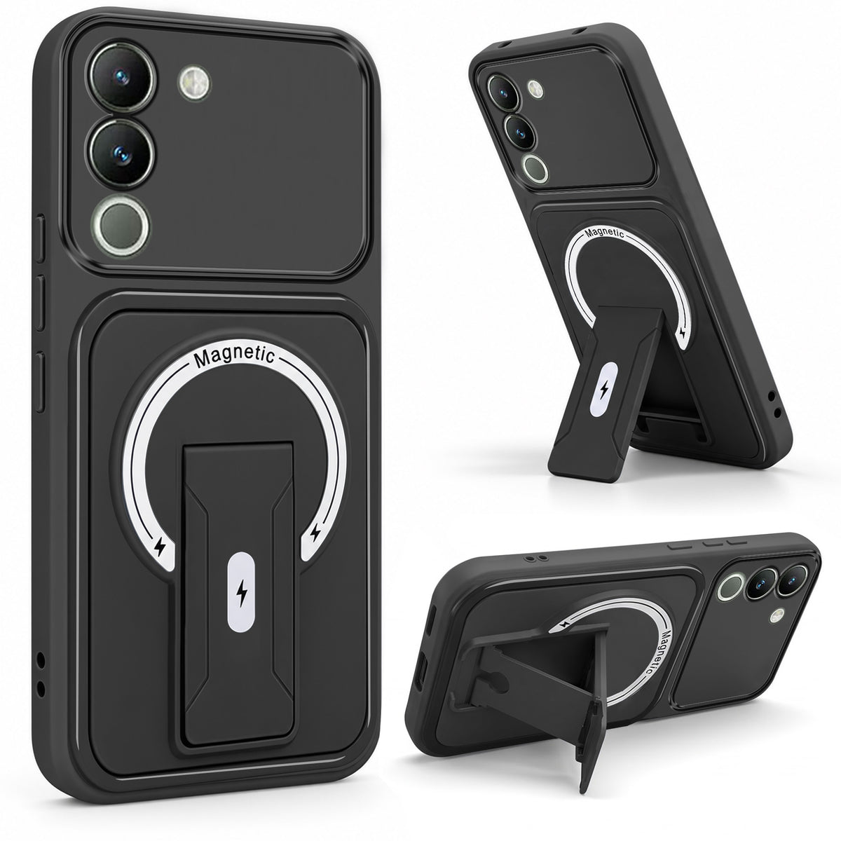 For Vivo Y200 Back Case Cover Metallic (Hybrid Armor Kickstand | MagSafe Compatible | Camera Protection Shockproof)